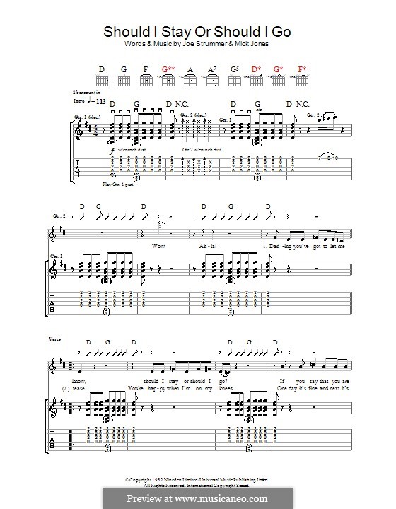 Should I Stay or Should I Go (The Clash): For guitar with tab by Joe Strummer, Mick Jones