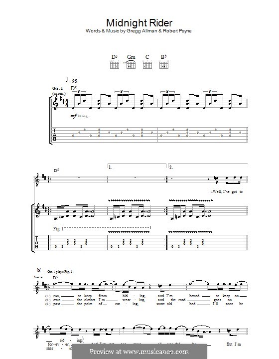 Midnight Rider (The Allman Brothers Band): For guitar with tab by Gregg Allman, Robert Kim Payne