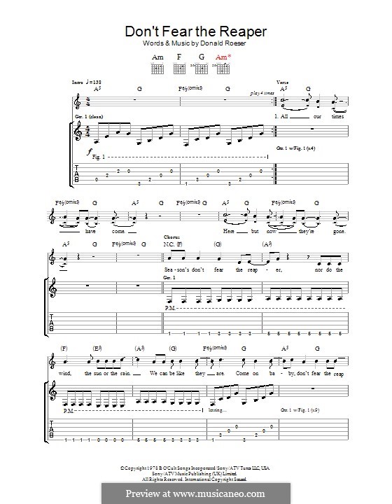 Don't Fear The Reaper (Blue Oyster Cult): For guitar with tab by Donald Roeser