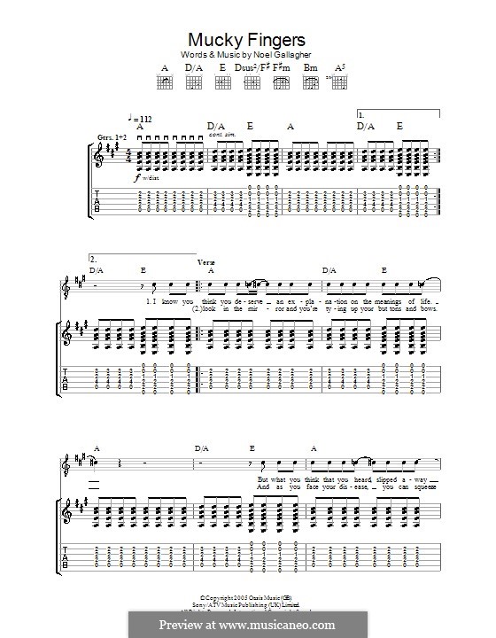 Mucky Fingers (Oasis): For guitar with tab by Noel Gallagher