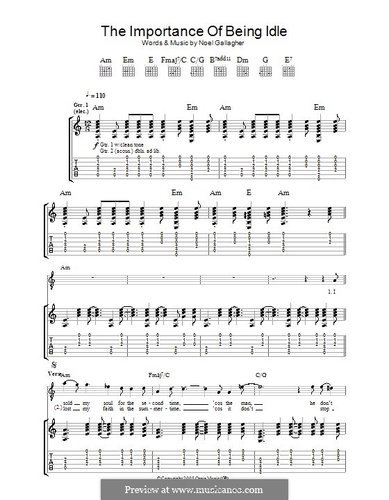 The Importance of Being Idle (Oasis): For guitar with tab by Noel Gallagher