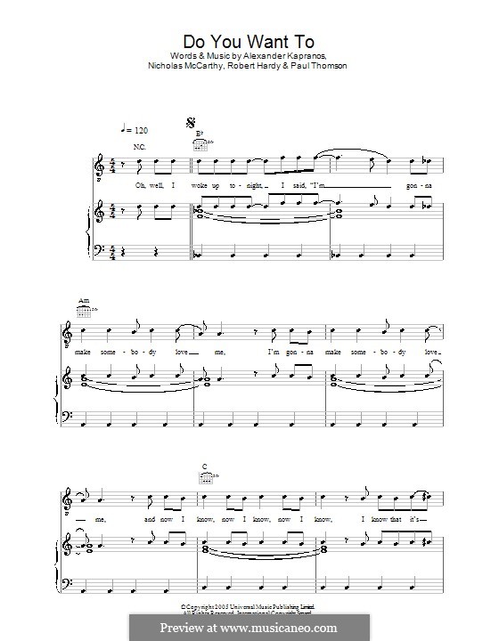 Do You Want To (Franz Ferdinand): For voice and piano (or guitar) by Alexander Kapranos, Nicholas McCarthy, Paul Thomson, Robert Hardy