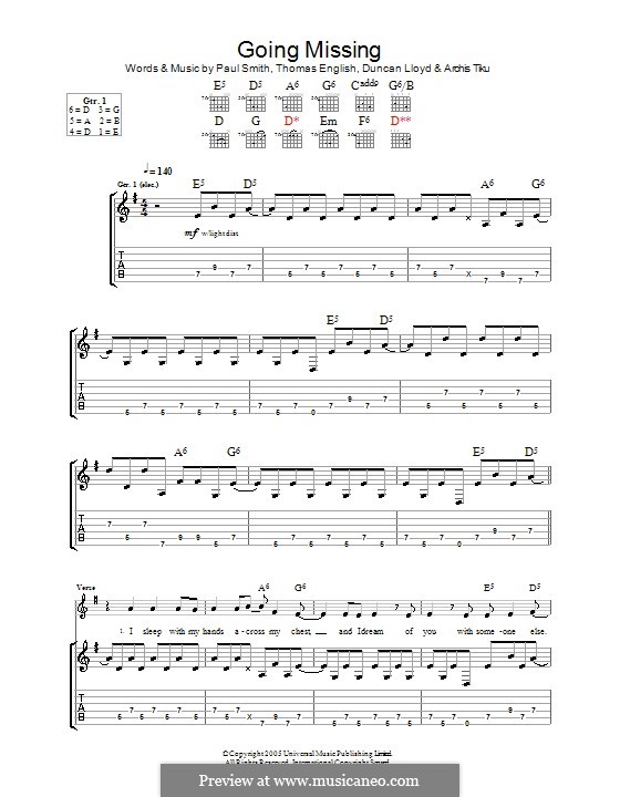 Going Missing (Maximo Park): For guitar with tab by Thomas Dunn English, Archis Tiku, Duncan Lloyd, Paul Smith