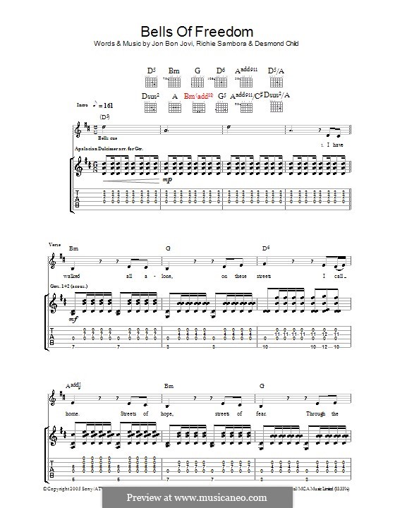 Bells of Freedom (Bon Jovi): For guitar with tab by Desmond Child, Jon Bon Jovi, Richie Sambora
