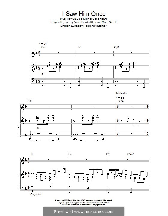 I Saw Him Once: For voice and piano (or guitar) by Claude-Michel Schönberg
