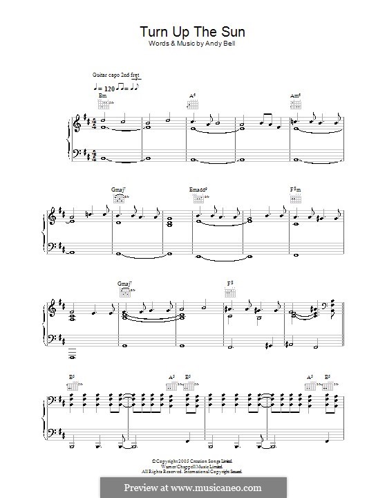 Turn Up the Sun (Oasis): For voice and piano (or guitar) by Andy Bell