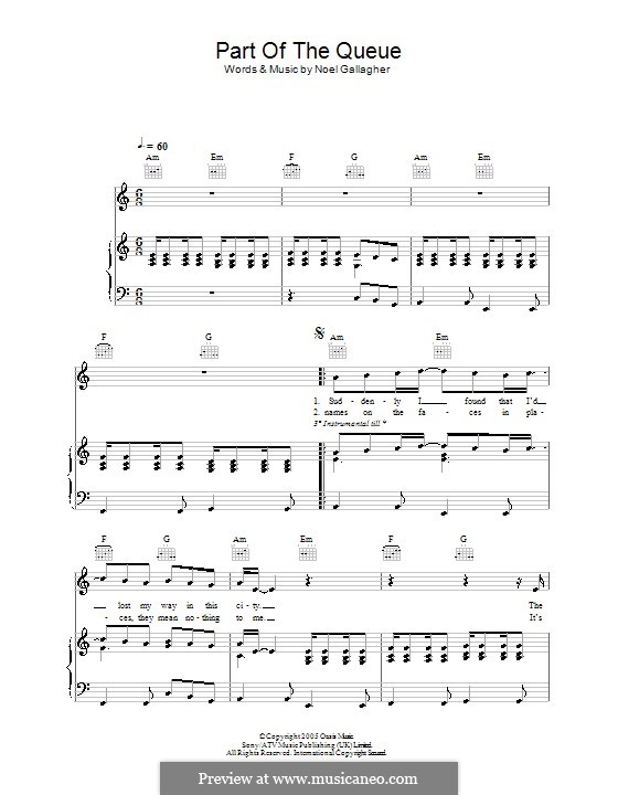 Part of the Queue (Oasis): For voice and piano (or guitar) by Noel Gallagher