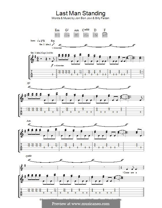 Last Man Standing (Bon Jovi): For guitar with tab by Billy Falcon, Jon Bon Jovi