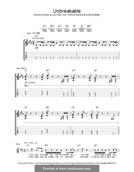 Unbreakable (Bon Jovi): For guitar with tab by David Bryan, Jon Bon Jovi, Richie Sambora