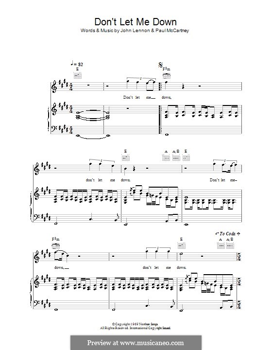 Don't Let Me Down (The Beatles): For voice and piano (or guitar) by John Lennon, Paul McCartney