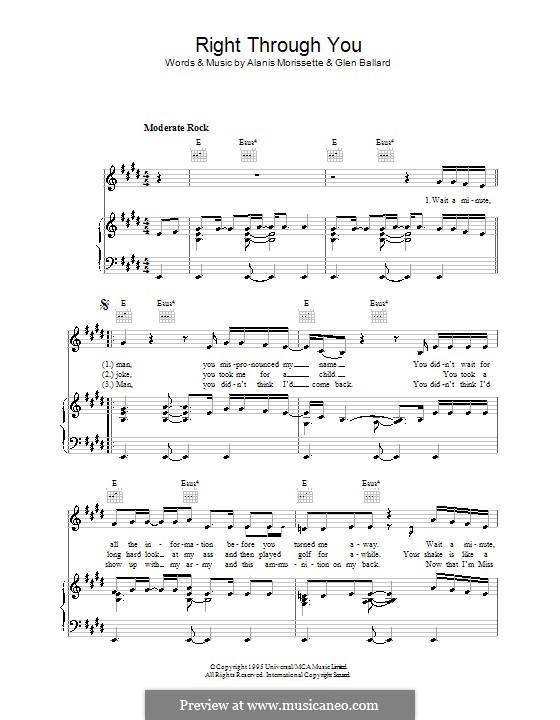 Right Through You (from Jagged Little Pill The Musical): For voice and piano (or guitar) by Alanis Morissette, Glen Ballard