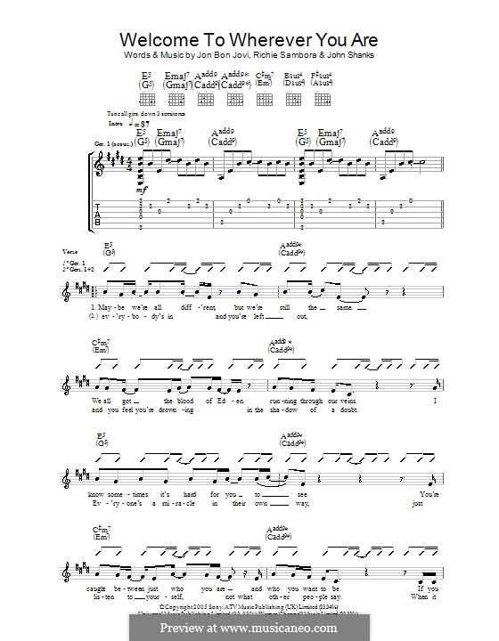 Welcome to Wherever You Are: For guitar with tab by John M Shanks, Jon Bon Jovi, Richie Sambora