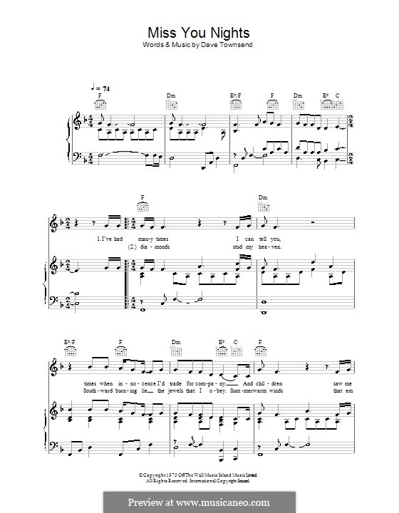 Miss You Nights (Westlife): For voice and piano (or guitar) by Dave Townsend