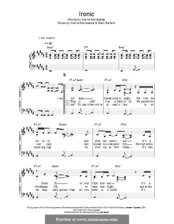 Ironic (from Jagged Little Pill The Musical): For easy piano by Alanis Morissette, Glen Ballard