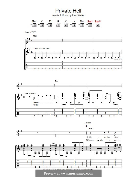 Private Hell (The Jam): For guitar with tab by Paul Weller