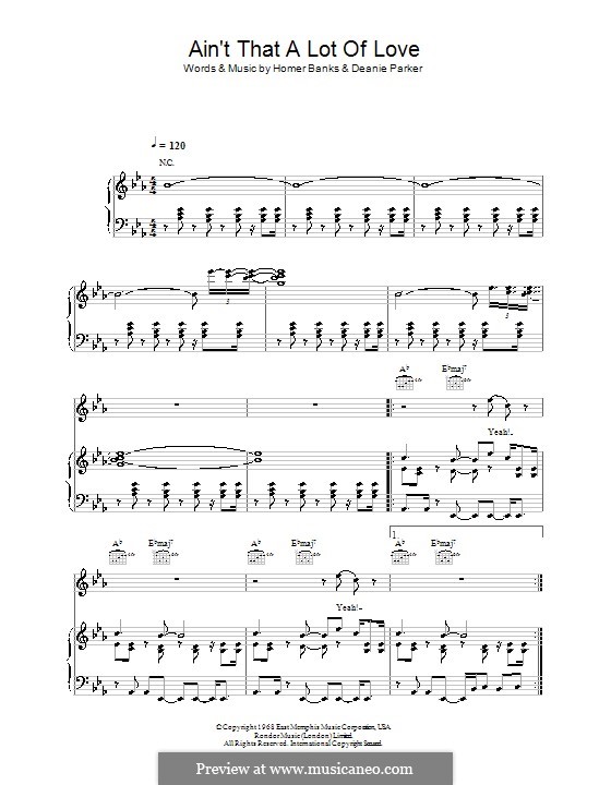 Ain't That a Lot of Love (Simply Red): For voice and piano (or guitar) by Deanie Parker, Homer Banks