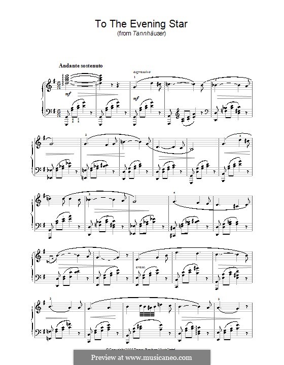 O Star of Eve: For piano (high quality sheet music) by Richard Wagner