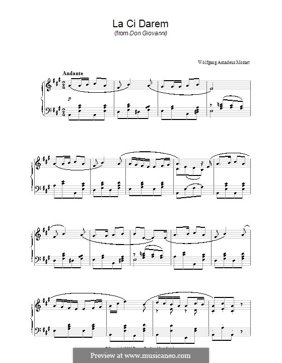 Là ci darem la mano: For piano by Wolfgang Amadeus Mozart