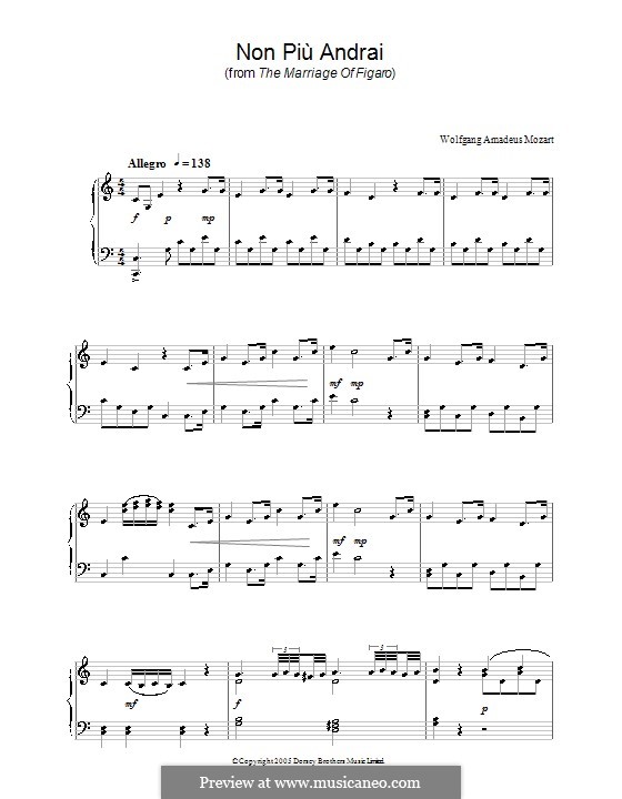 Non più andrai (Now no More): Version for piano by Wolfgang Amadeus Mozart