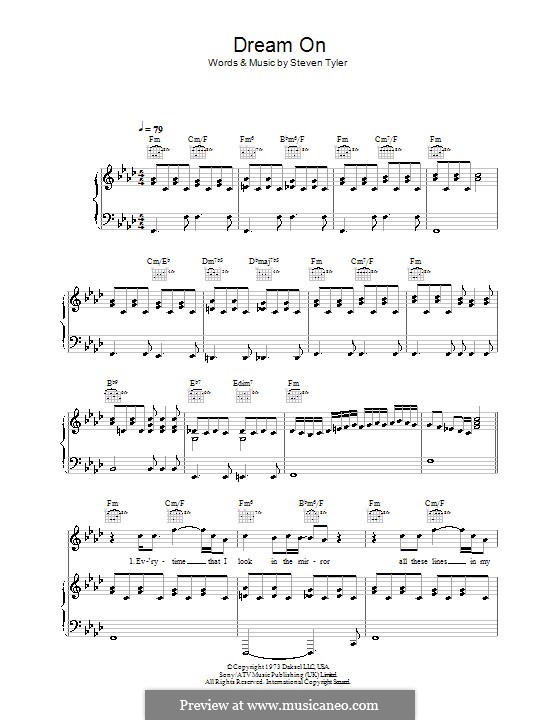 Dream On (Aerosmith): For voice and piano (or guitar) by Steven Tyler