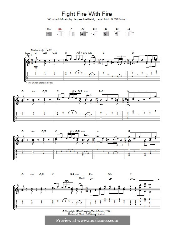 Fight Fire with Fire (Metallica): For guitar with tab by Cliff Burton, Jame...