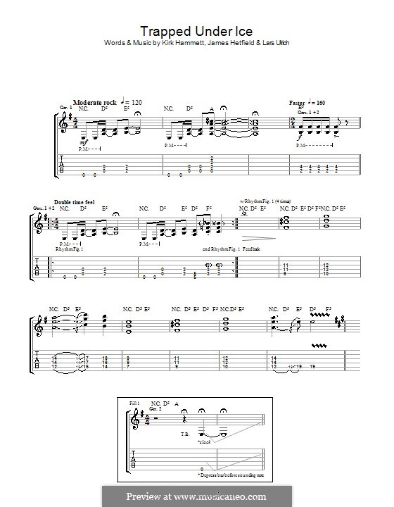 Trapped Under Ice (Metallica): For guitar with tab by James Hetfield, Kirk Hammett, Lars Ulrich