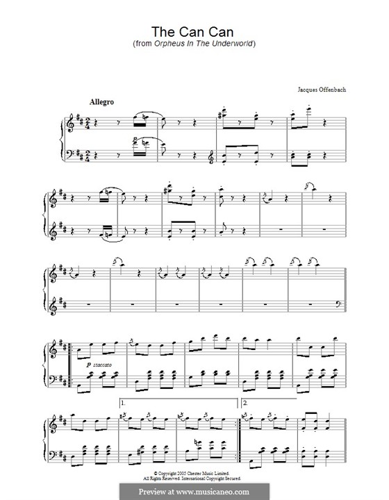 Can-Can (Printable Scores): For piano (D Major) by Jacques Offenbach