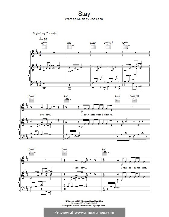 Stay: For voice and piano (or guitar) by Lisa Loeb