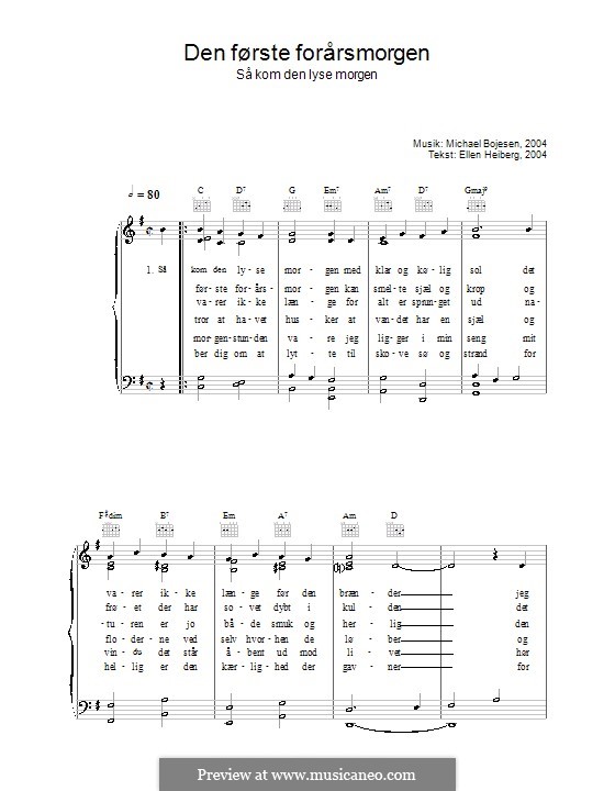 Den Første Forårsmorgenmorgen - Så Kom Den Lyse Morgen: For voice and piano (or guitar) by Michael Bojesen