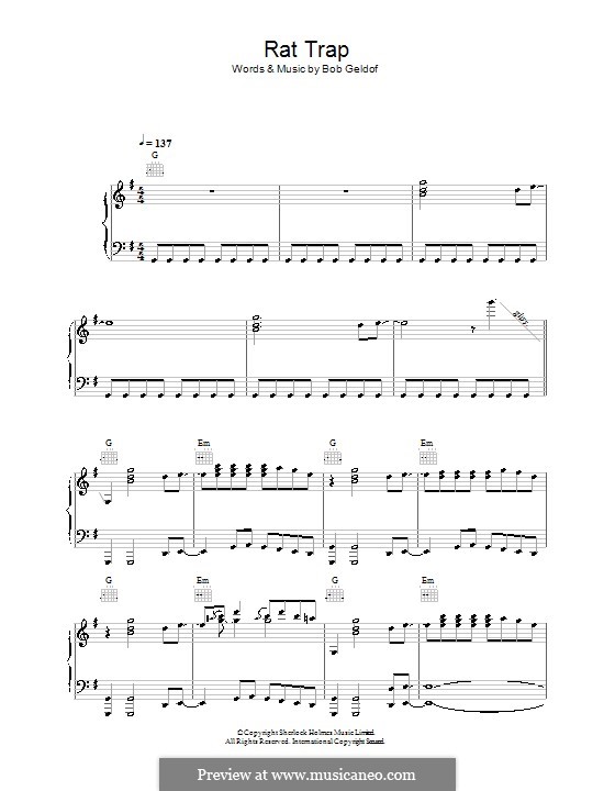 Rat Trap (The Boomtown Rats): For voice and piano (or guitar) by Bob Geldof