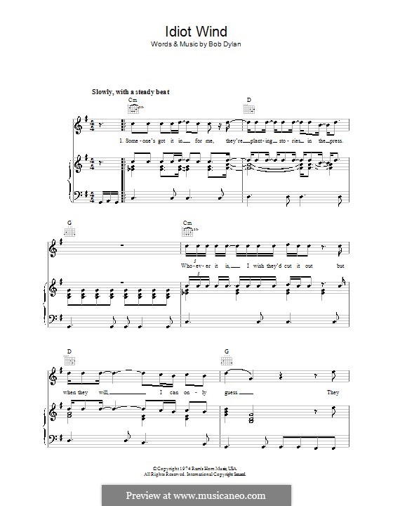 Idiot Wind: For voice and piano (or guitar) by Bob Dylan