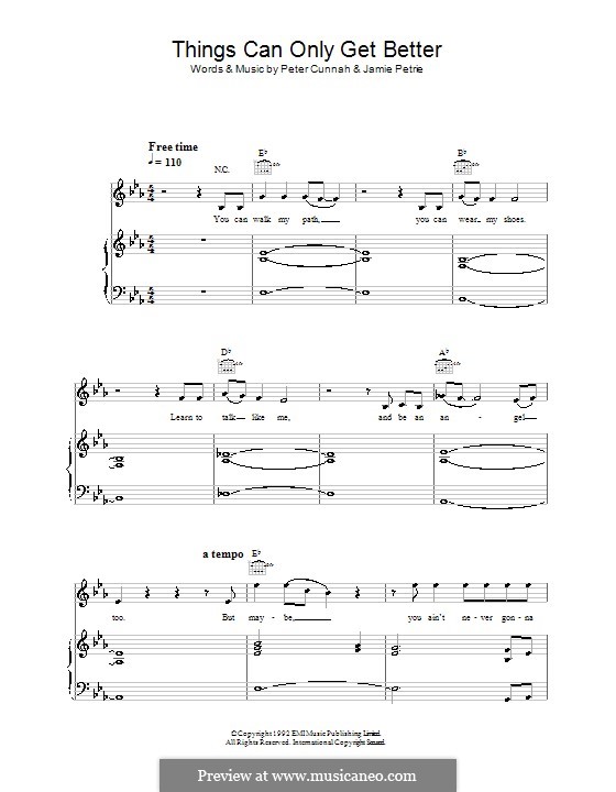 Things Can Only Get Better (D:Ream): For voice and piano (or guitar) by Jamie Petrie, Peter Cunnah
