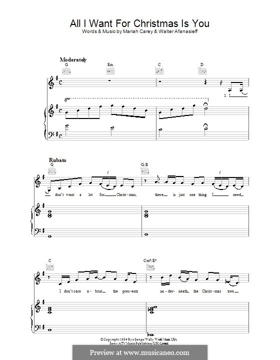 Vocal version: For voice and piano (or guitar) by Mariah Carey, Walter Afanasieff