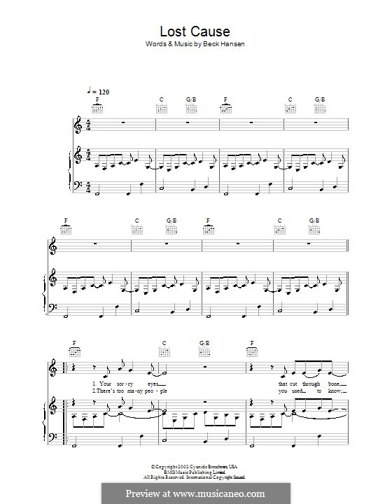 Lost Cause (Beck): For voice and piano (or guitar) by Beck Hansen