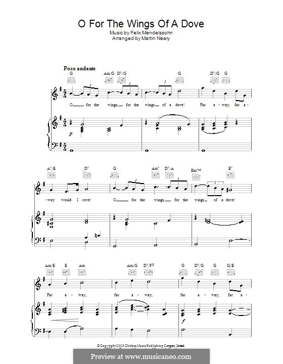 Hör mein Bitten (Hear My Prayer), WoO 15: O for the Wings of a Dove, for voice and piano (or guitar) by Felix Mendelssohn-Bartholdy