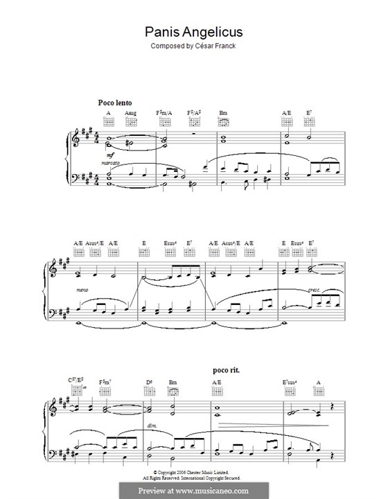 Panis Angelicus (O Lord Most Holy), Printable Scores: For voice and piano or guitar (high quality sheet music) by César Franck