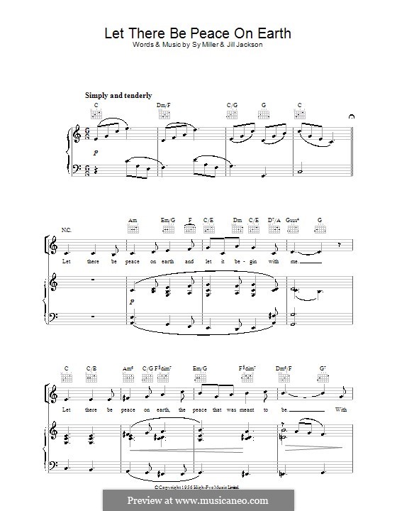 Let There Be Peace on Earth (The Choirboys): For voice and piano (or guitar) by Jill Jackson, Sy Miller