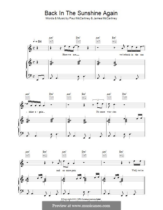 Back in the Sunshine Again: For voice and piano (or guitar) by James McCartney, Paul McCartney