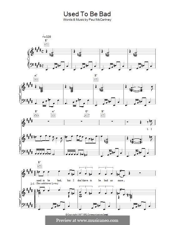 Used To Be Bad: For voice and piano (or guitar) by Paul McCartney