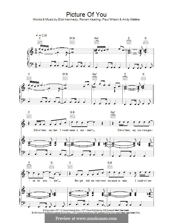 Picture of You (Boyzone): For voice and piano (or guitar) by Andy Watkins, Eliot Kennedy, Paul Wilson, Ronan Keating
