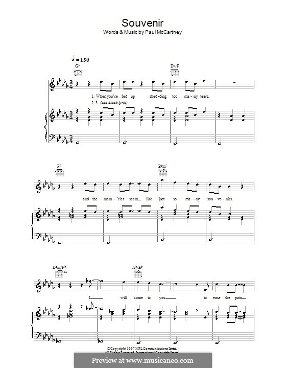 Souvenir: For voice and piano (or guitar) by Paul McCartney