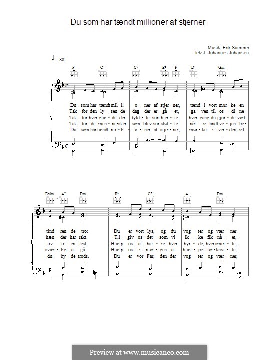 Du Som Har Tændt Millioner af Stjerner: For voice and piano (or guitar) by Erik Sommer