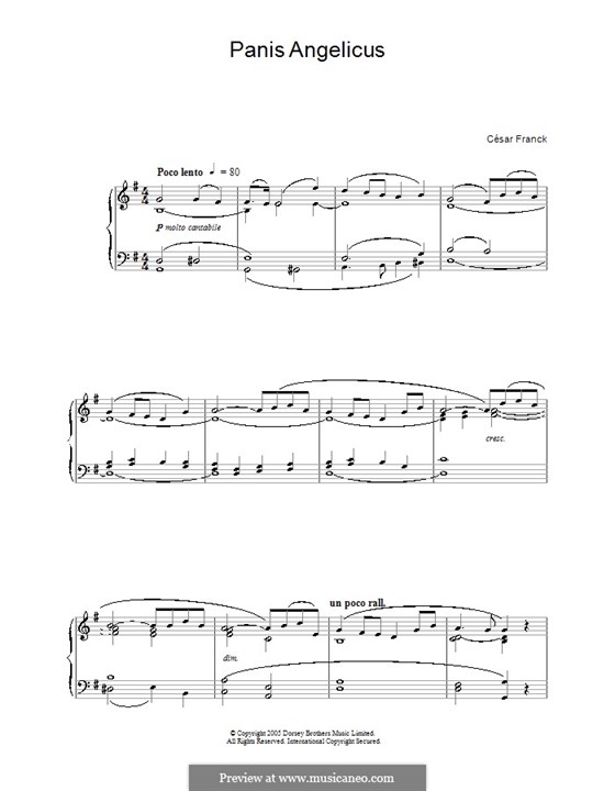 Panis Angelicus (O Lord Most Holy), Printable Scores: For voice and piano by César Franck