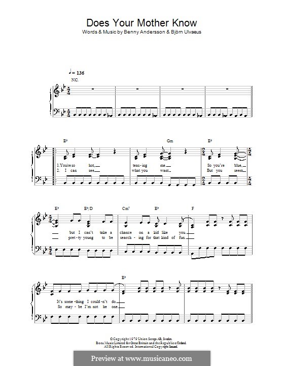 Does Your Mother Know (ABBA): For easy piano by Benny Andersson, Björn Ulvaeus