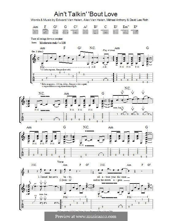 Ain't Talkin' 'Bout Love (Van Halen): For guitar with tab by Alex Van Halen, David Lee Roth, Edward Van Halen, Michael Anthony