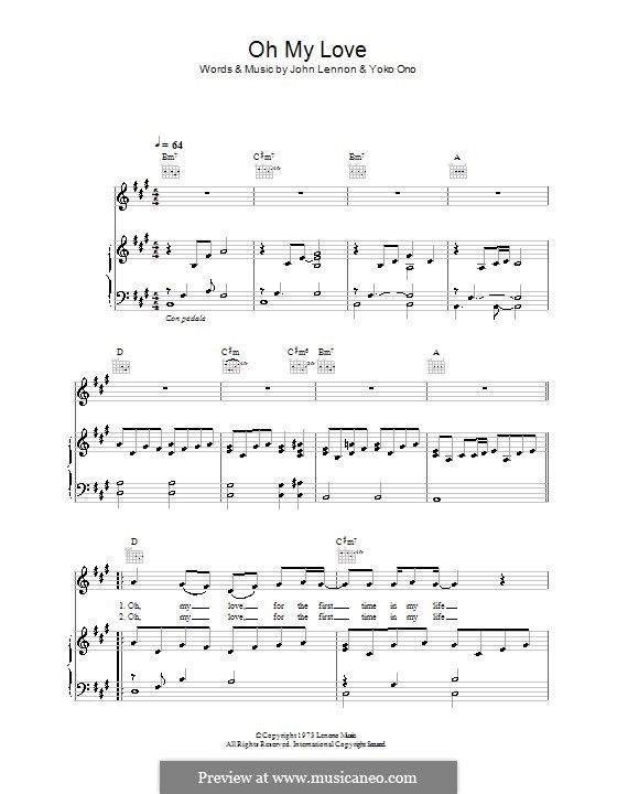 Oh My Love By J Lennon Y Ono Sheet Music On Musicaneo
