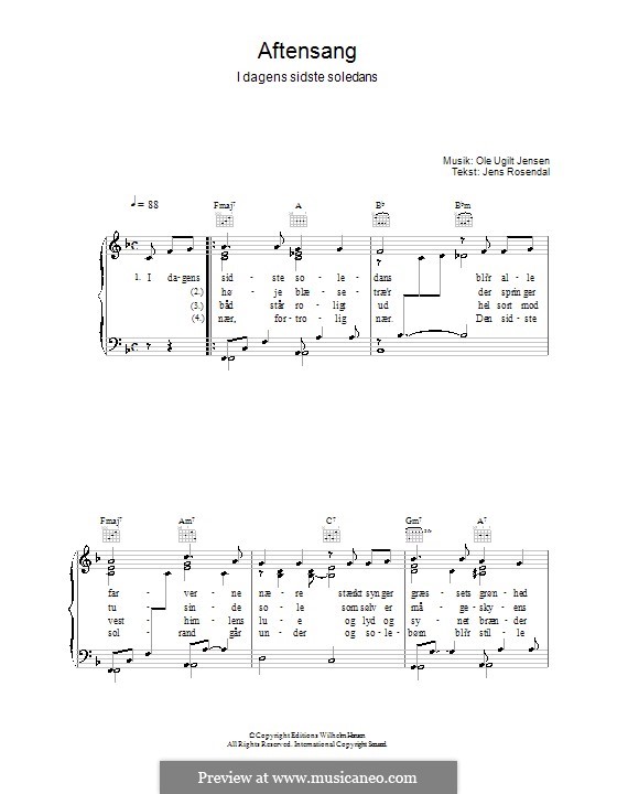 Aftensang I Dagens Sidste Soledans: For voice and piano (or guitar) by Ole Ugilt Jensen