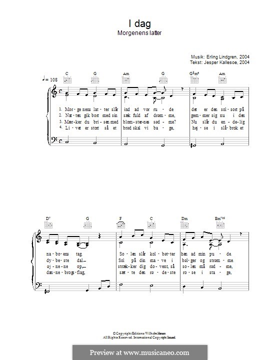 I Dag Morgenens Latter: For voice and piano (or guitar) by Erling Lindgren