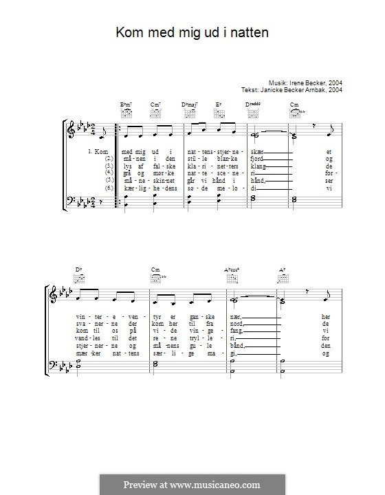 Kom Med Mig Ud I Natten: For voice and piano (or guitar) by Irene Becker