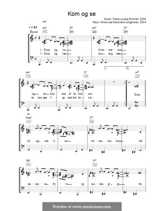 Kom Og Se: For voice and piano (or guitar) by Marie Louise Schmidt